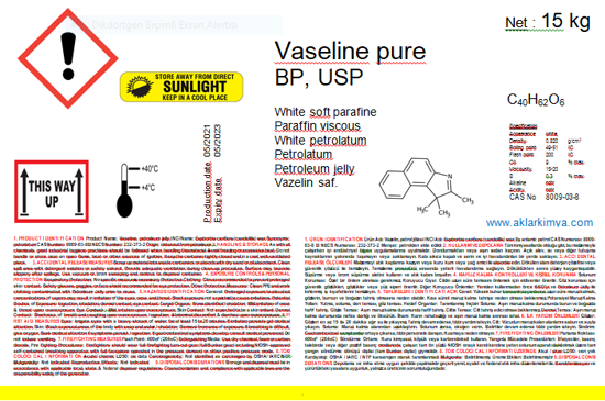 Vazelin Blance   [ Katı Vazelin]   Petroleum Jelly  -     15 kg. ürün görseli